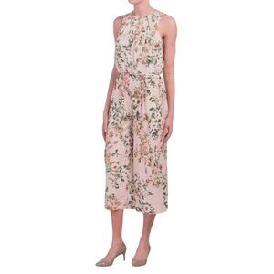 London Times Light Pink‎ Floral Sleeveless Cropped Jersey Jumpsuit Size 6